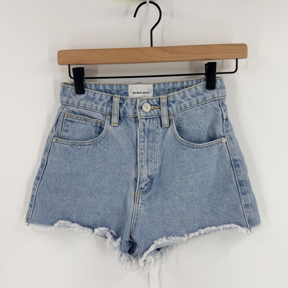 Abrand Jeans High Relaxed Denim Shorts Light Blue 24 Frayed Hem Cutoff Casual